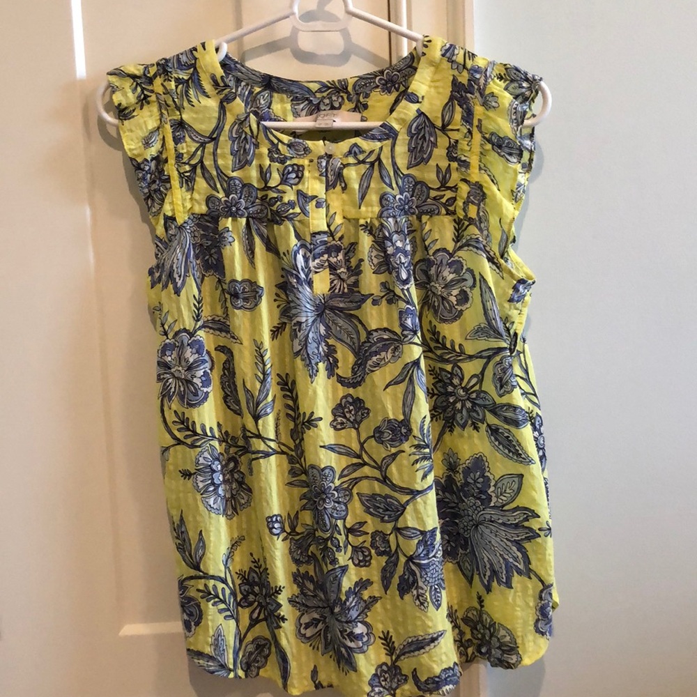 LOFT Petite Garden Smocked Split Neck Shell blouse